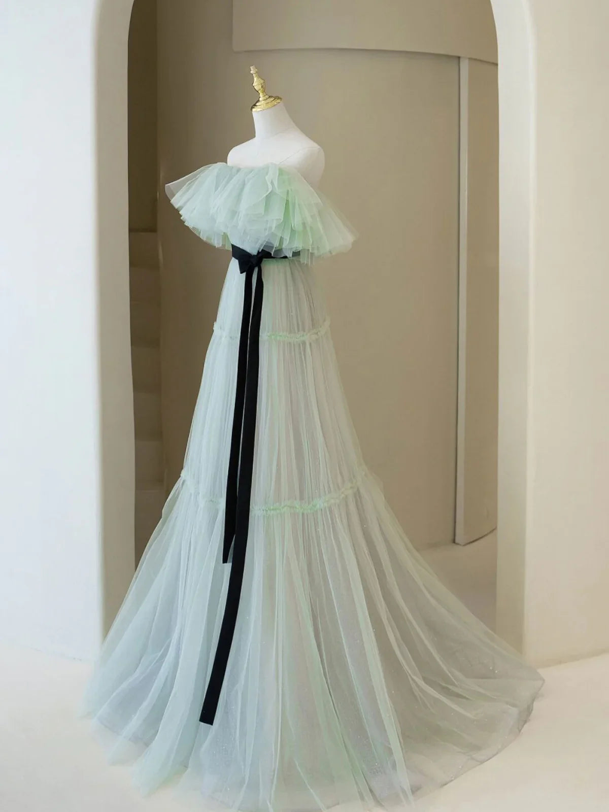 Green Aline Long Prom Dresses, Off Shoulder Formal Long Green Evening Graduation Dresses ED0818