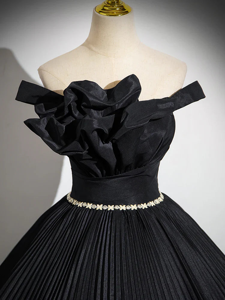 A-Line Off Shoulder Black Long Prom Dress, Black Long Evening Dress ED082