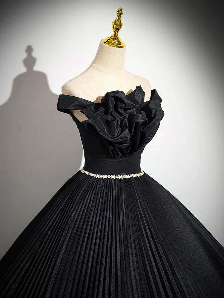 A-Line Off Shoulder Black Long Prom Dress, Black Long Evening Dress ED082