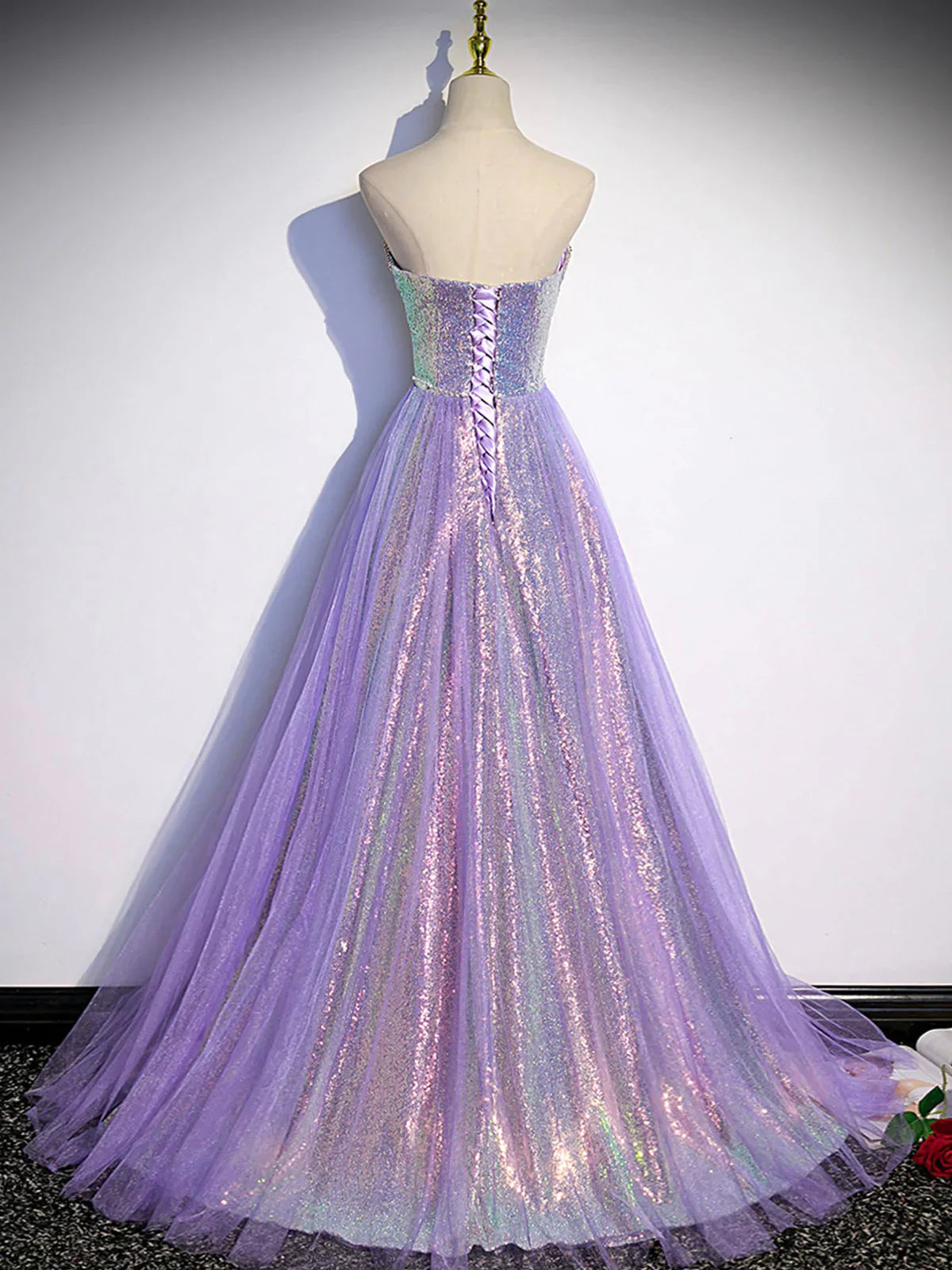 Purple sweetheart neck long prom dress purple formal party dress ED0822