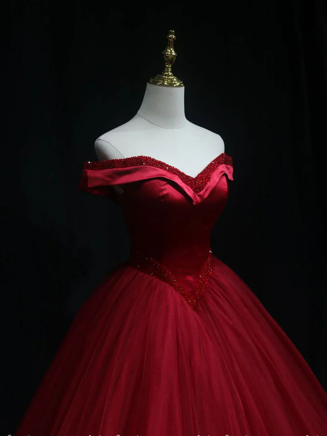 Burgundy off shoulder beads long prom dress burgundy formal dress ED0831