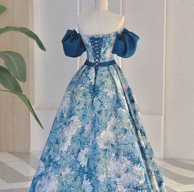 Blue A line satin long prom dress blue long evening dress ED0832