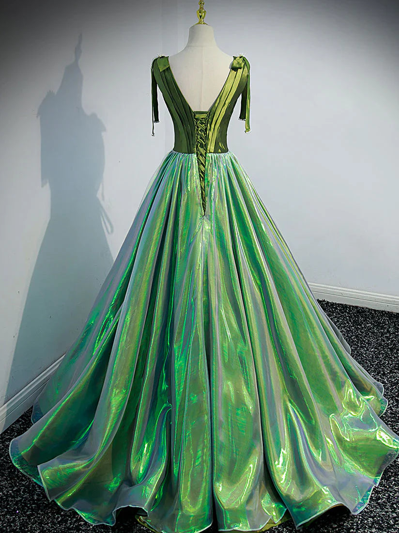 Unique v neck green long prom dress, green formal graduation dress ED0836