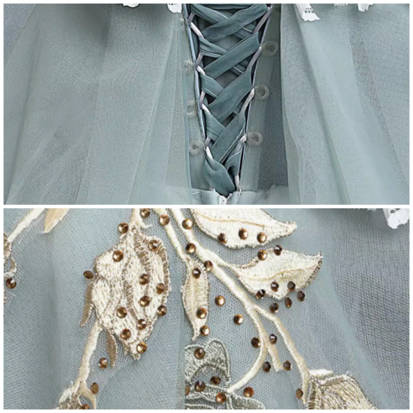 Gray Green A-Line Tulle Lace Long Prom Dress, Lace Evening Dress ED0883