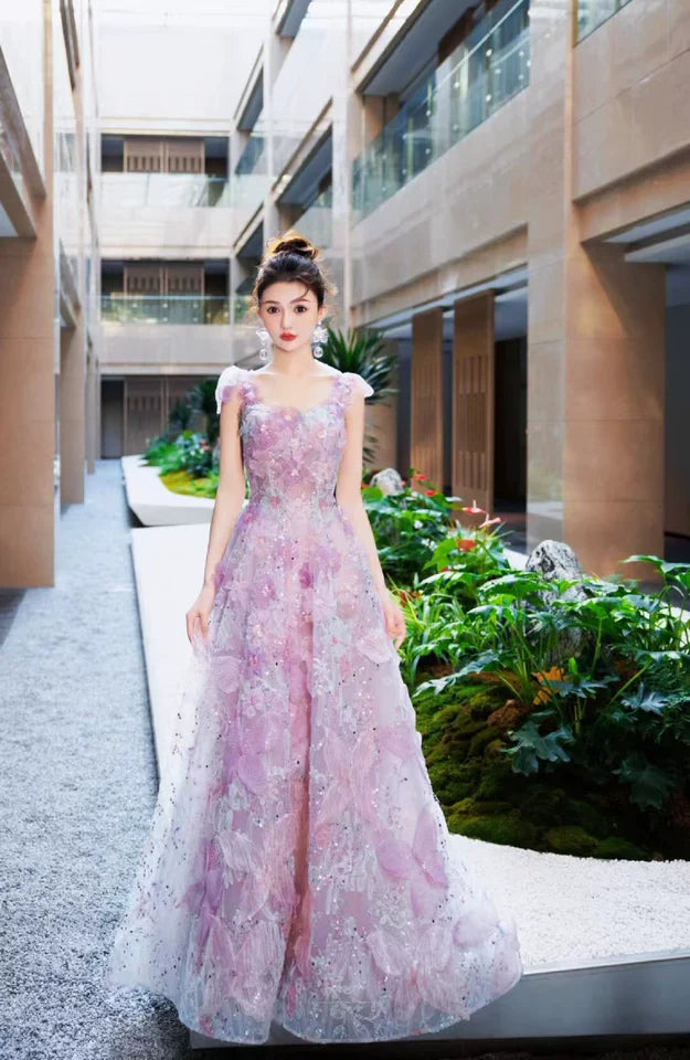 Purple A-line Tulle Sequined Long Prom Dress,Purple Evening Dress ED0935