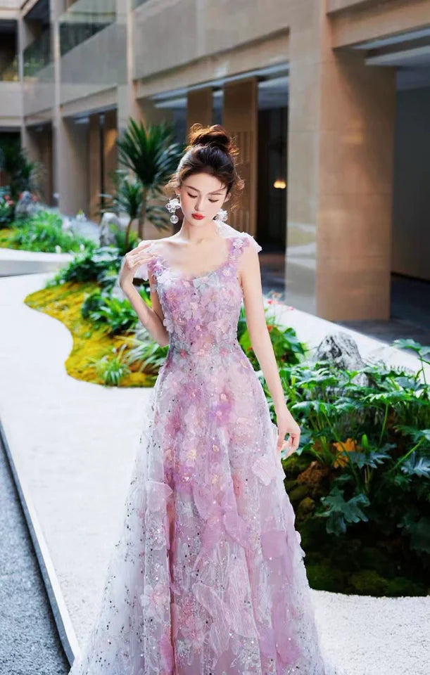 Purple A-line Tulle Sequined Long Prom Dress,Purple Evening Dress ED0935