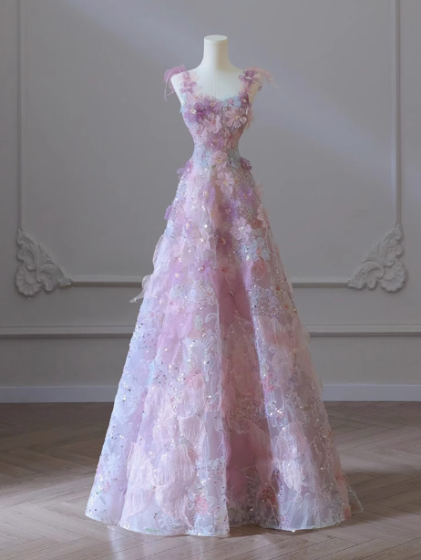 Purple A-line Tulle Sequined Long Prom Dress,Purple Evening Dress ED0935