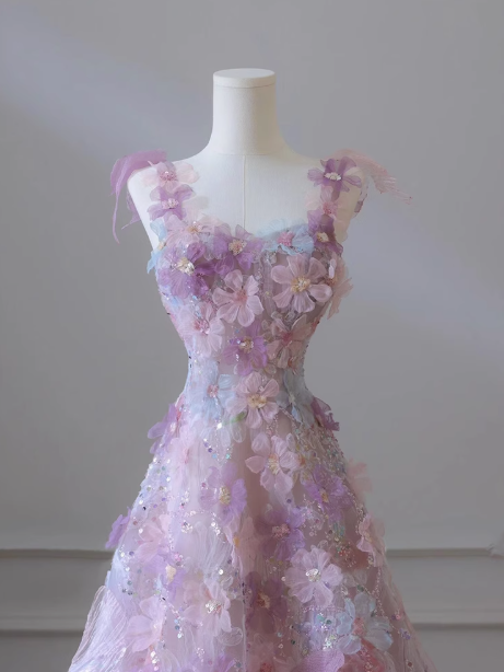 Purple A-line Tulle Sequined Long Prom Dress,Purple Evening Dress ED0935