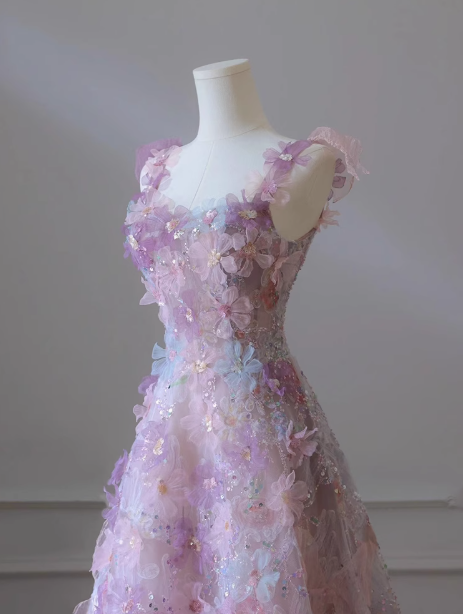 Purple A-line Tulle Sequined Long Prom Dress,Purple Evening Dress ED0935