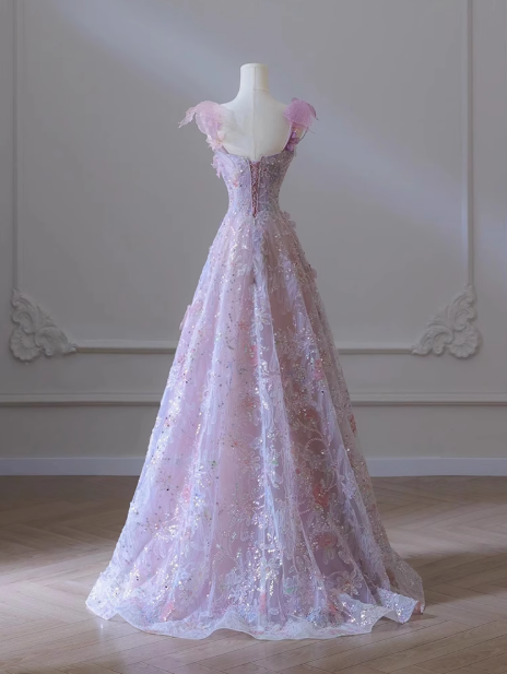 Purple A-line Tulle Sequined Long Prom Dress,Purple Evening Dress ED0935