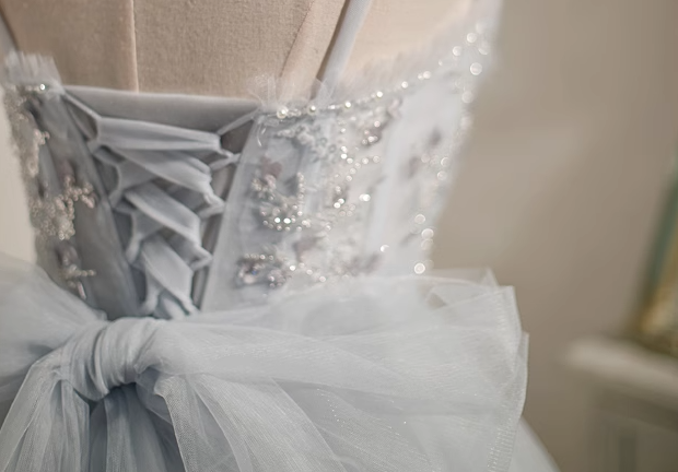 Gray A-line mesh sequined beaded birthday dress, gray homecoming dress ED0949