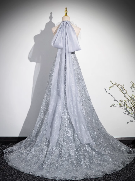 A-line V-neck mesh sequin long prom dress, evening dress ED0967