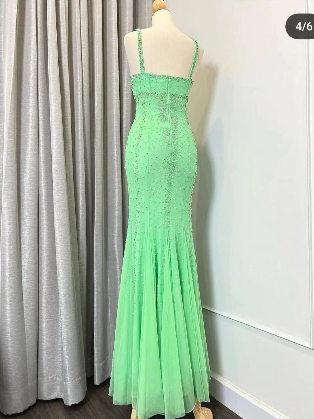 Elegant Green V-neck Mermaid Chiffon Beaded Long Prom Dress Gorgeous Evening Dress ED02091