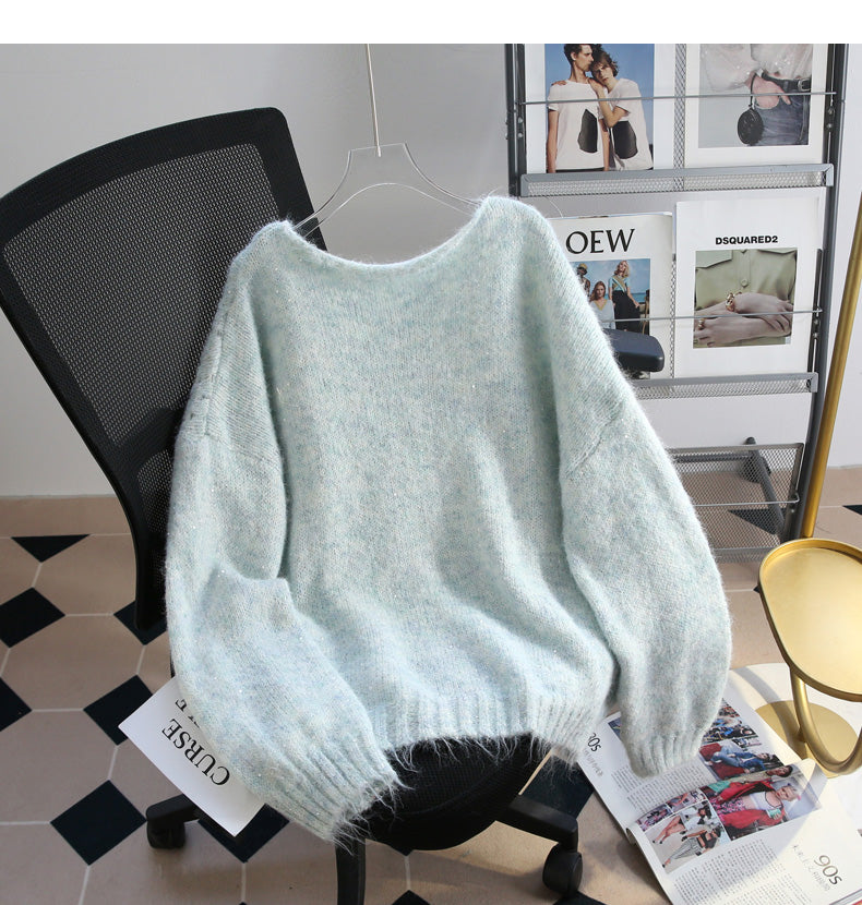 Blue Sequined 3D Flower Knitted Sweater ED0919