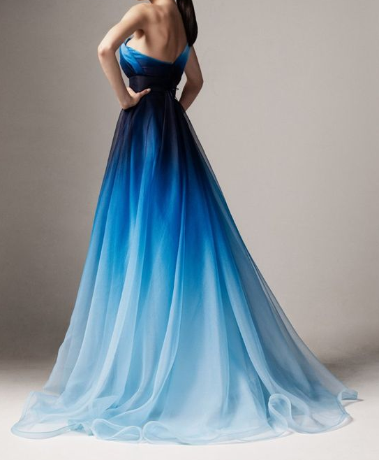 Blue Ombre One Shoulder Ruched Prom Dress K13