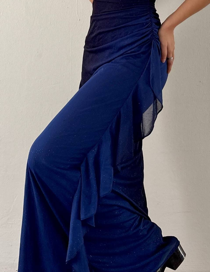 Elegant Sheath One Shoulder Navy Blue Ombre Chiffon Long Prom Dress Evening Dress SH2608