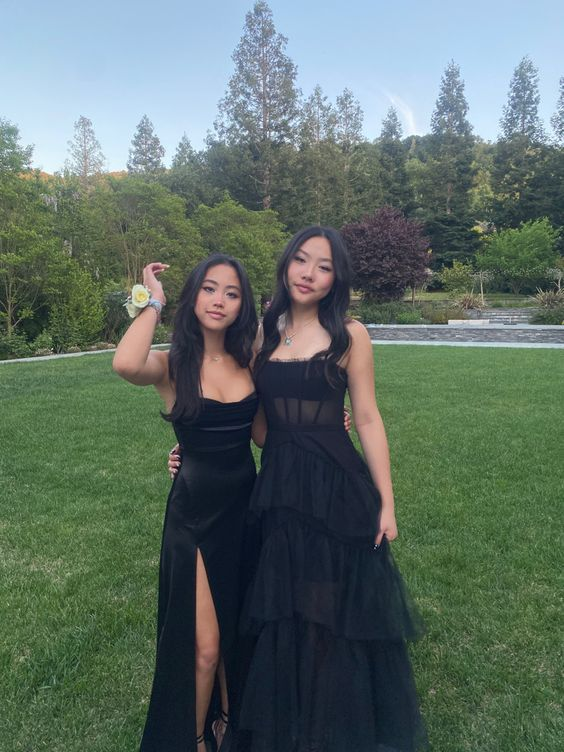 Simple Black Spaghetti Straps Slit Prom Dress SH1187