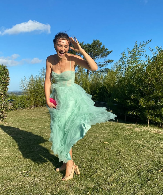 Charming A Line Spaghetti Strap Corset Tiered Mint Green Tulle Prom Dress Evening Dress SH2067