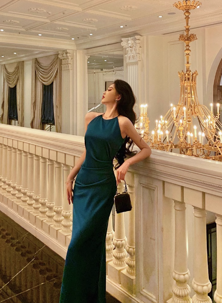 Pretty Mermaid Halter Navy Blue Satin 18th Birthday Dress Party Birthday Outfits For Women DP0167