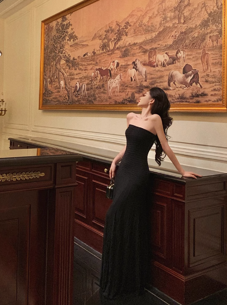 Sexy Mermaid Strapless Black 18th Birthday Dress Floor Length Party Birthday Outfits For Women DP0165