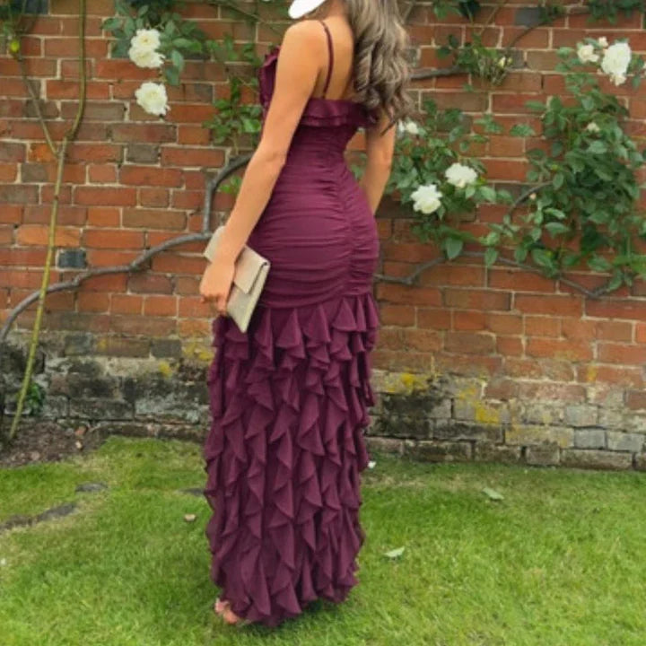 Purple Elegant Sexy Spaghetti Strap Ankle Length Chiffon Ruffle prom Evening Dress Party Dress gh3320