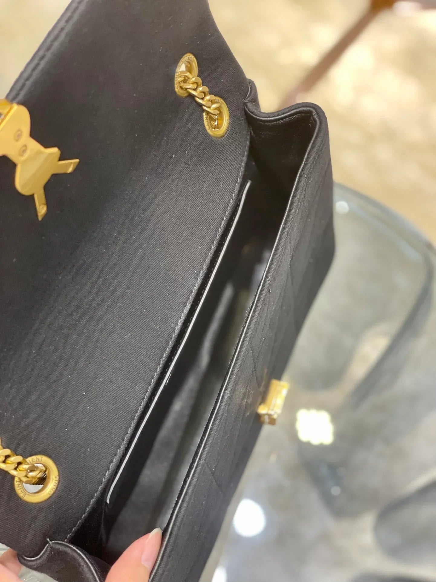 YSL Jamie Medium Chain Bag Black Carré Rive Gauche 24×15.5×6.5cm