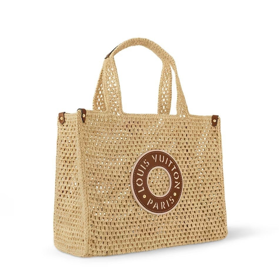 LOUIS VUITTON  Raffia Calfskin By The Pool OnTheGo MM Natural 39x15x30cm