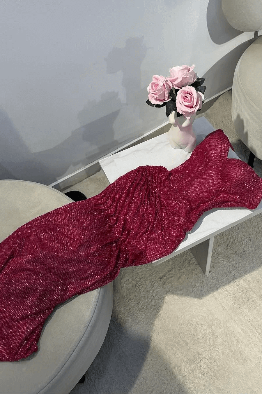 Amazing Fuchsia Sequin Prom Dress Long Mermaid Formal Gown with Split