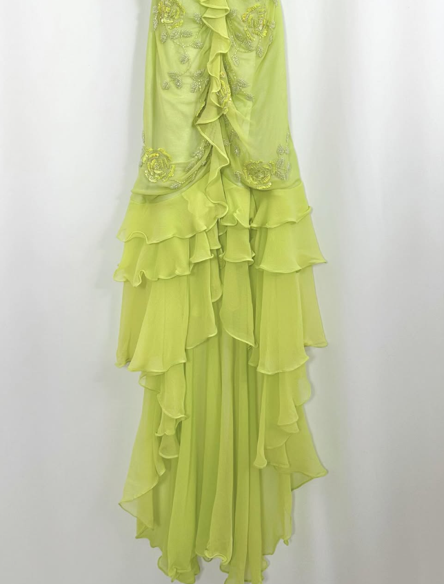 Flowy Green Ruffle Mermaid Exquisite Beaded Chiffon Prom Dress Evening Party Gowns SH3538