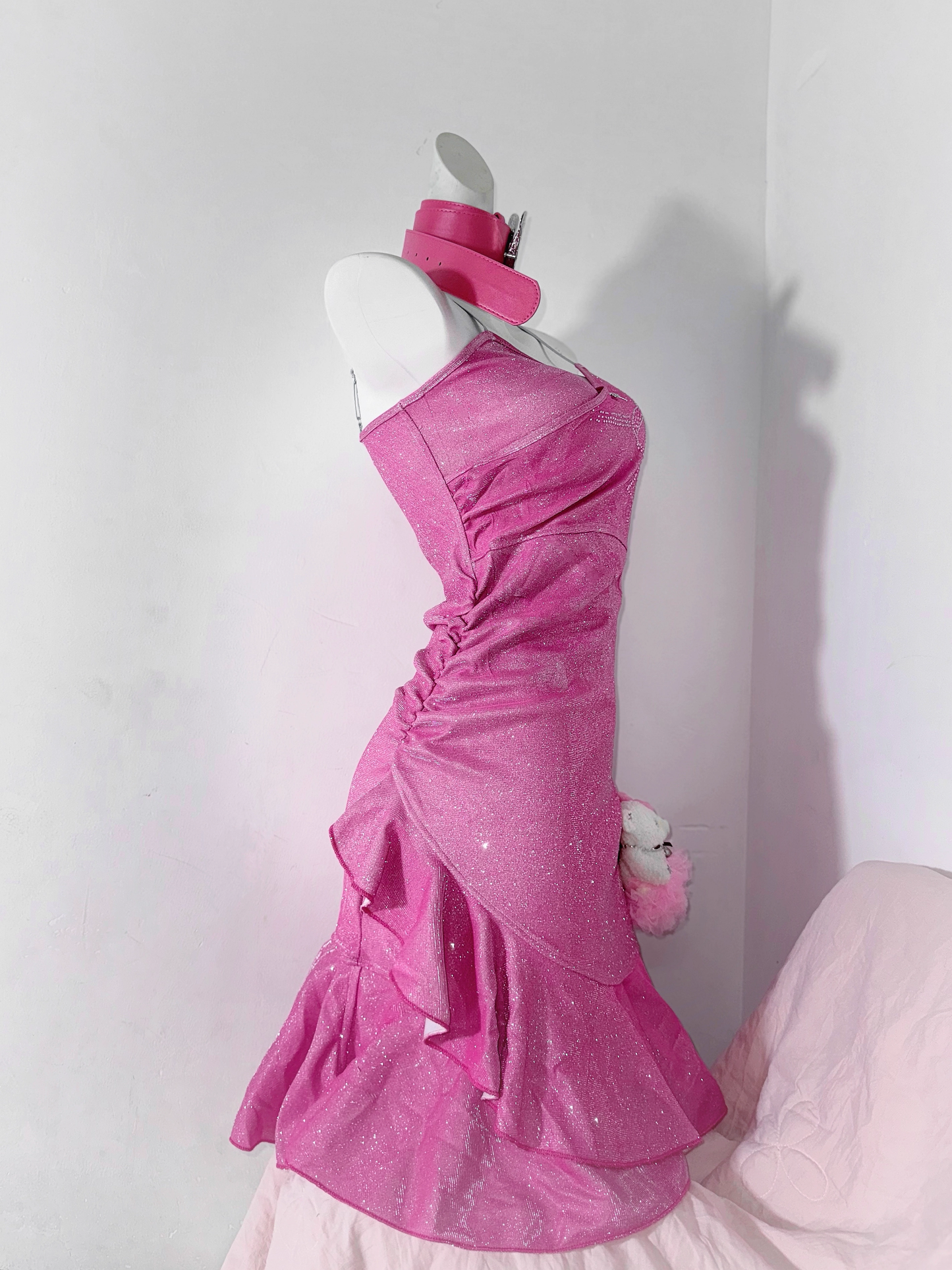 Pretty Pink Ruffles Birthday Outfits Spaghetti Straps Graduation Homecoming Dress S613