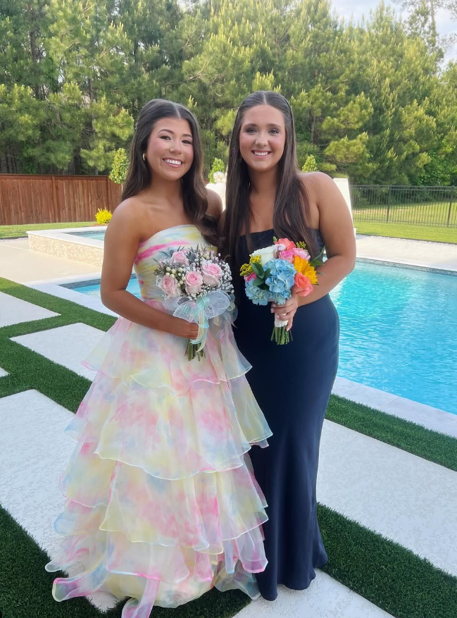 Unique A Line Strapless Tiered Chiffon Long Prom Dress Evening Dress SH2305