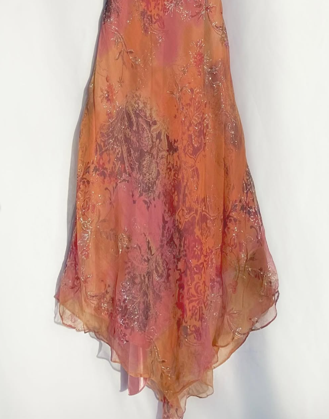 Retro Orange Print Floral A Line Spaghetti Strap Chiffon Homecoming Dress Outfits SH3609