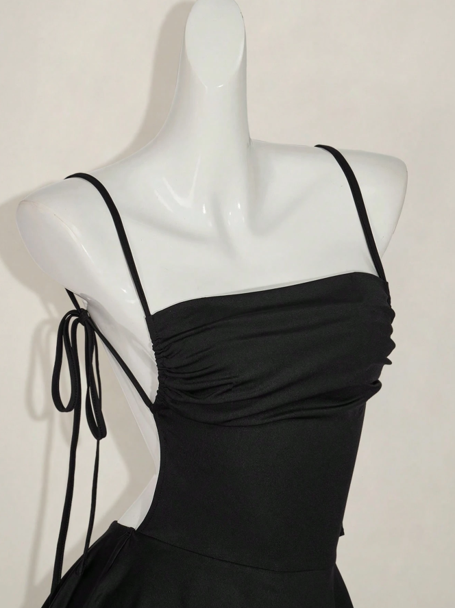 Sexy Spaghetti Straps Black Backless Cocktail Dress Short Homecoming Dress S899
