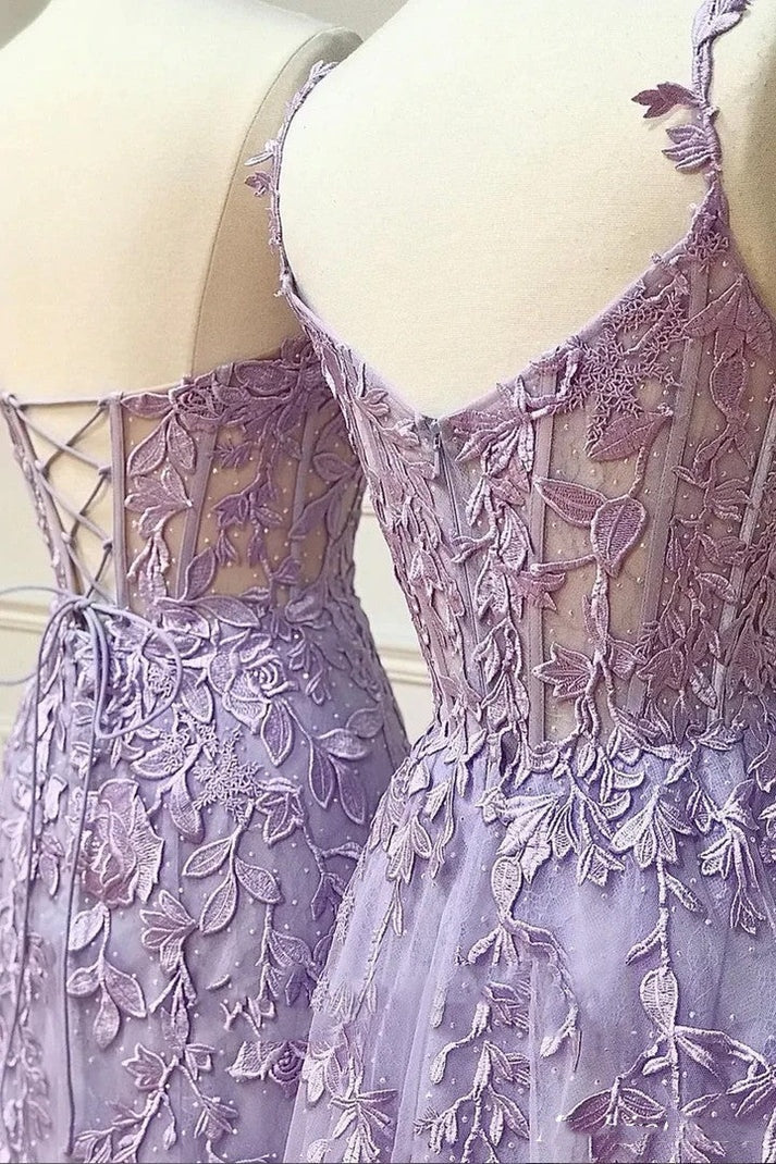 Sexy Hot 2025 Violet Purple Lace Long Prom Dresses Cheap Evening Dress SD2008