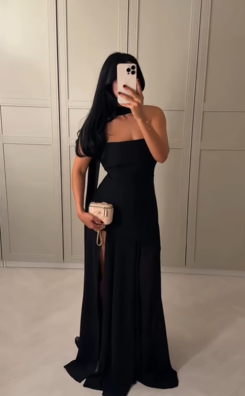 White Flowy Simple A Line Strapless Satin Chiffon Prom Dress Formal Dress with Slit SH3746