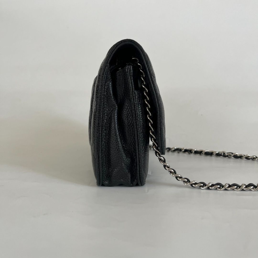 Chanel quilted black caviar wallet on chain with silver-hardware