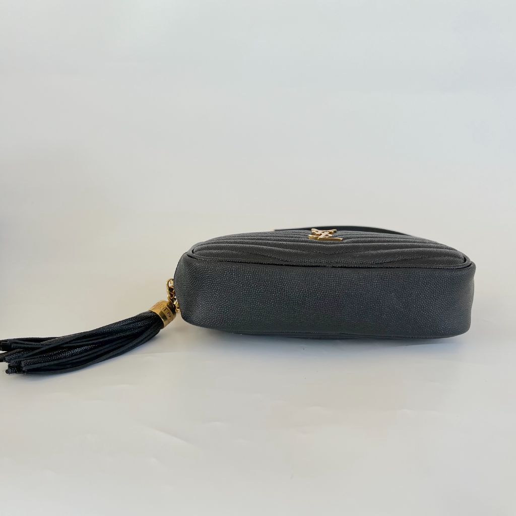 Saint Laurent Mini Lou Bag in Quilted Grain De Poudre Embossed Leather Bag