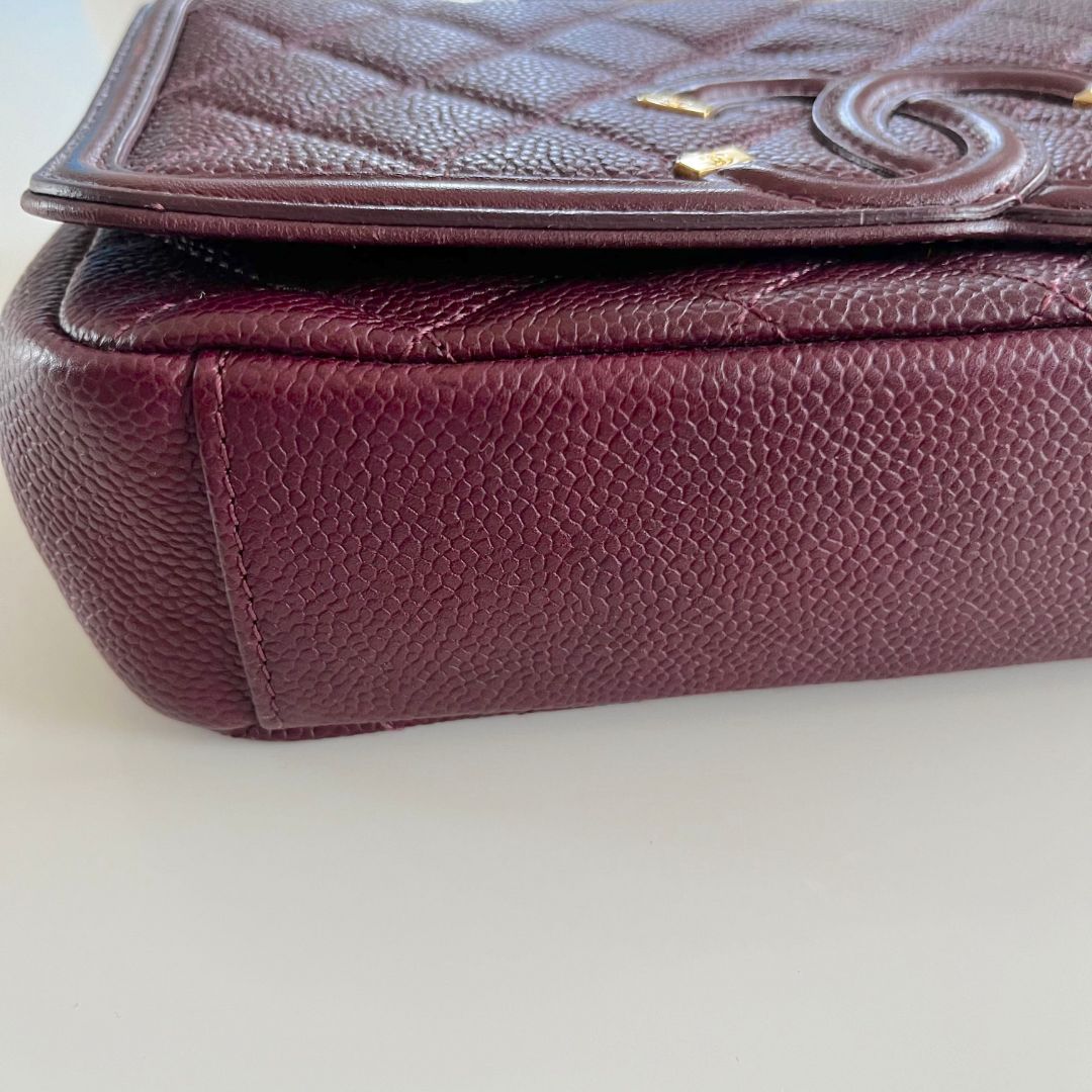 Chanel Burgundy CC Filigree Flap Small