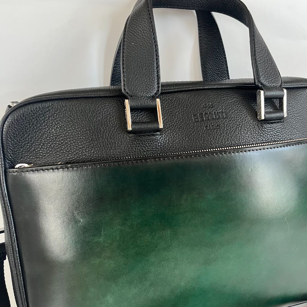Berluti green leather top handle brief case