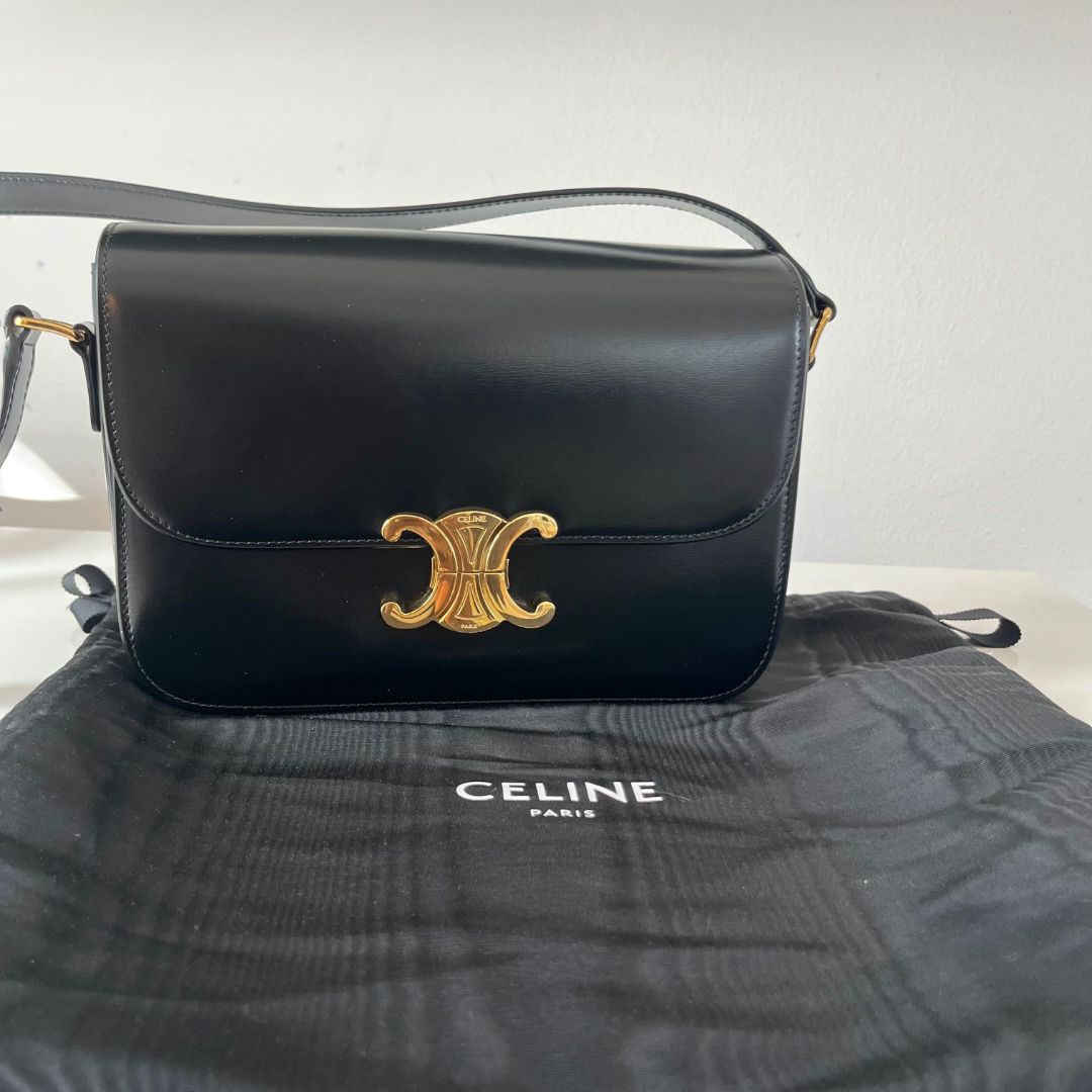 Celine Triomphe Classic black Flap Bag