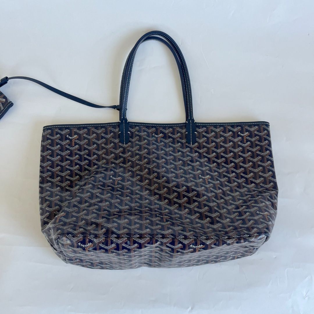 Goyard Goyardine Coated Canvas and Leather Saint Louis PM Navy Tote