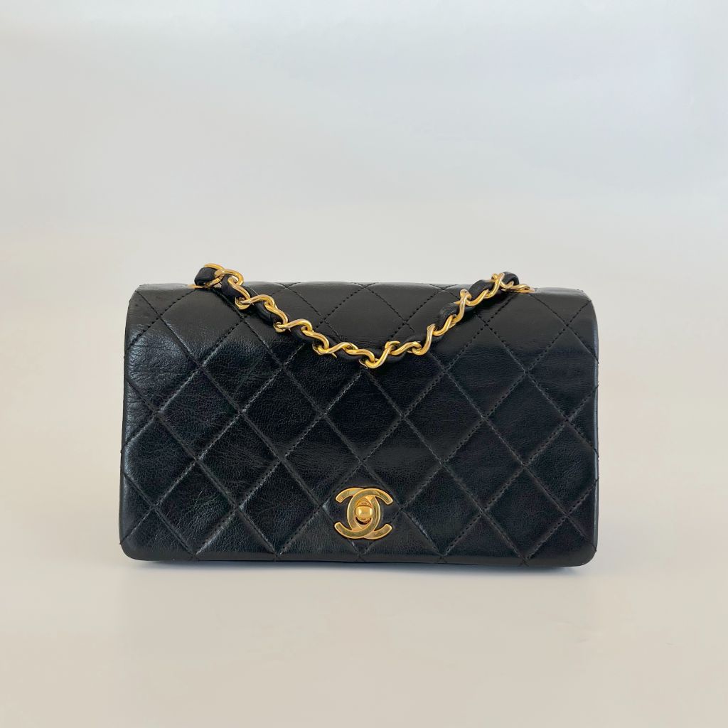 Chanel black vintage small flap bag
