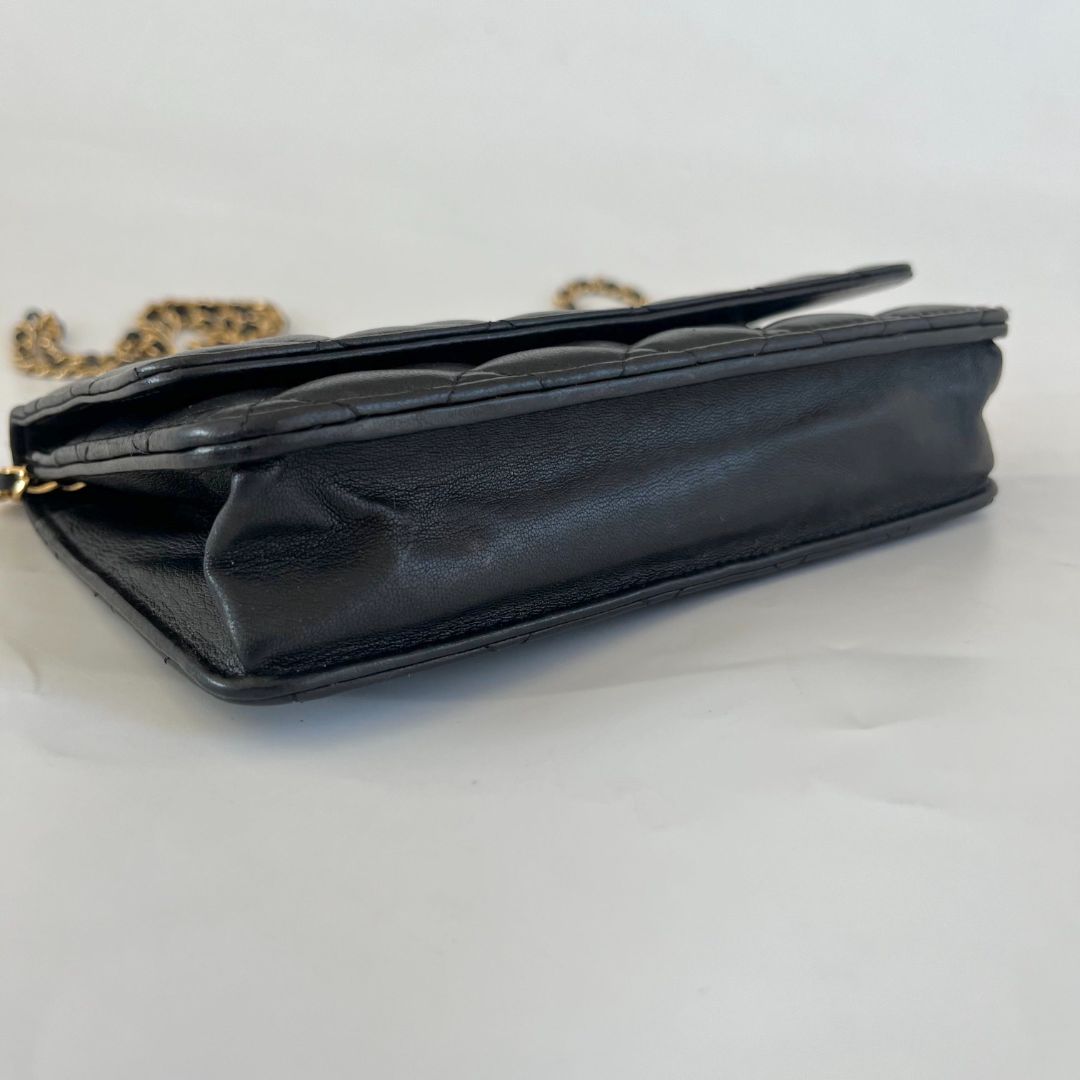 Chanel black quilted lambskin wallet on chain crossbody bag