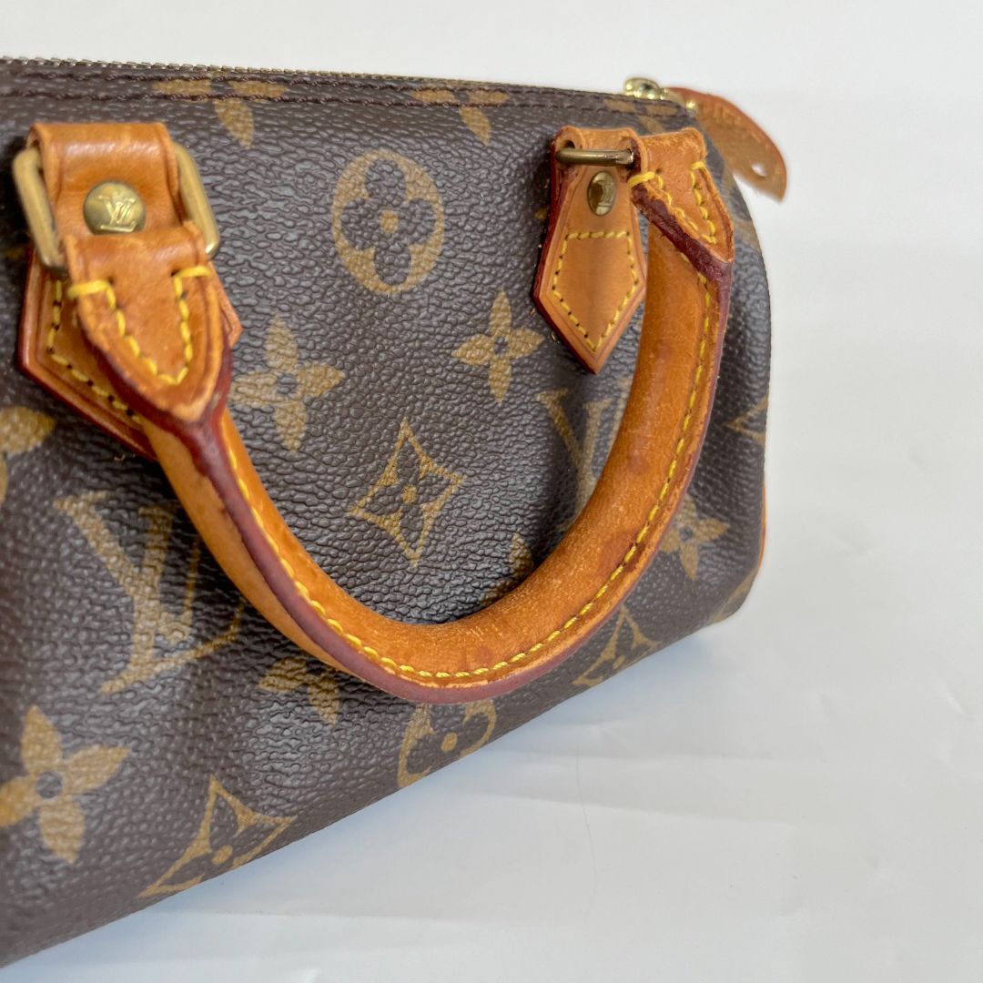 Louis Vuitton Brown Monogram Canvas Mini Speedy Shoulder Bag w Strap
