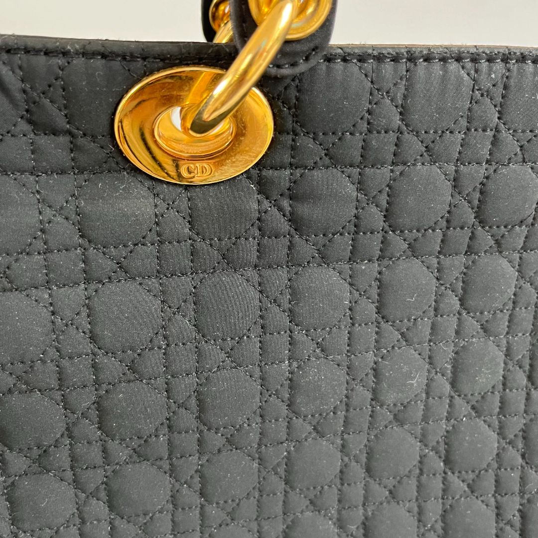 Dior Black Canvas Vintage Lady Dior Tote bag with Gold Hardware