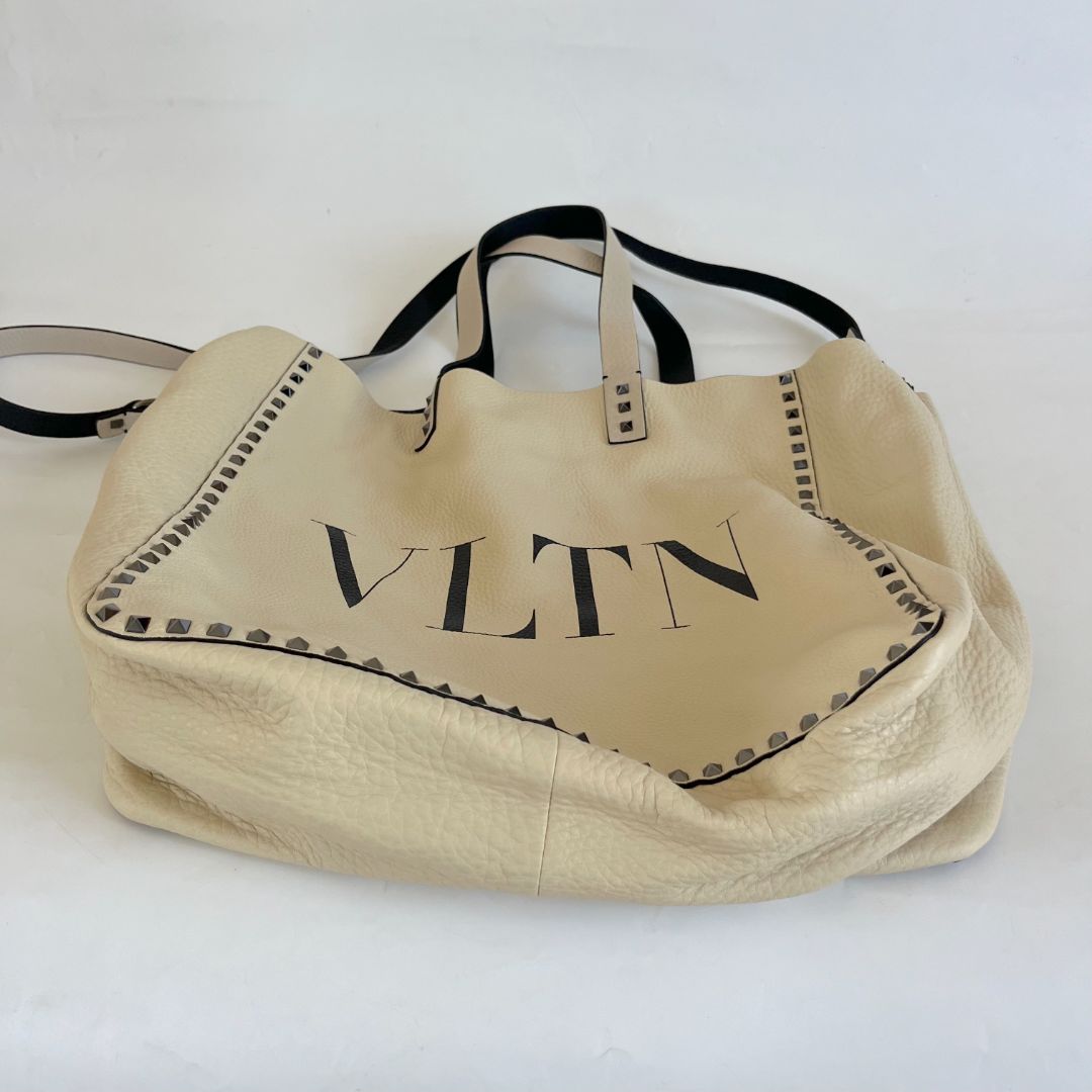 Valentino Black and White Large Reversible Tote VLTN Bag