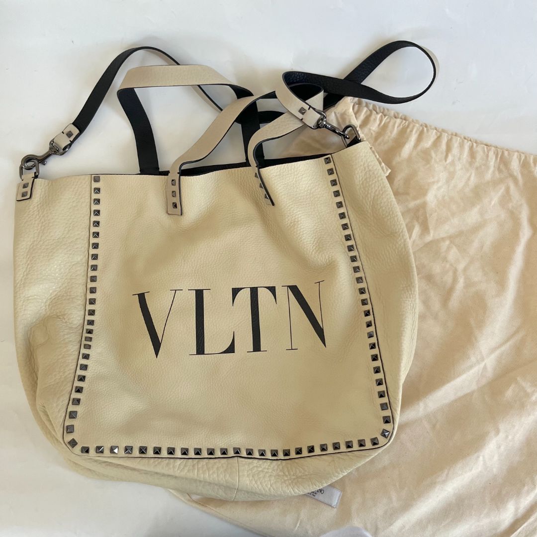 Valentino Black and White Large Reversible Tote VLTN Bag