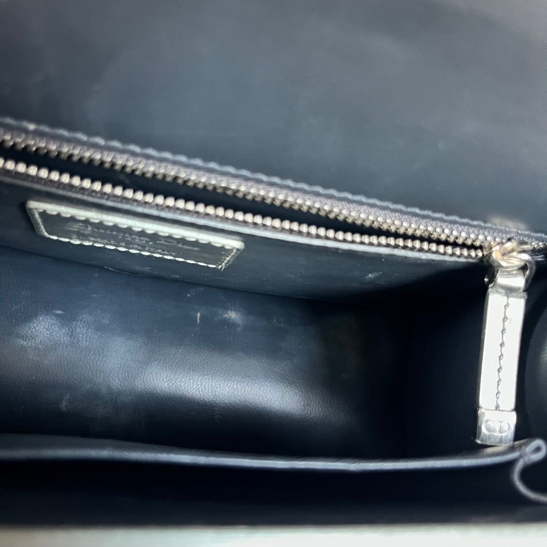 Christian Dior Silver Micro Cannag Leather Montaigne Flap Chain Cross Body Bags