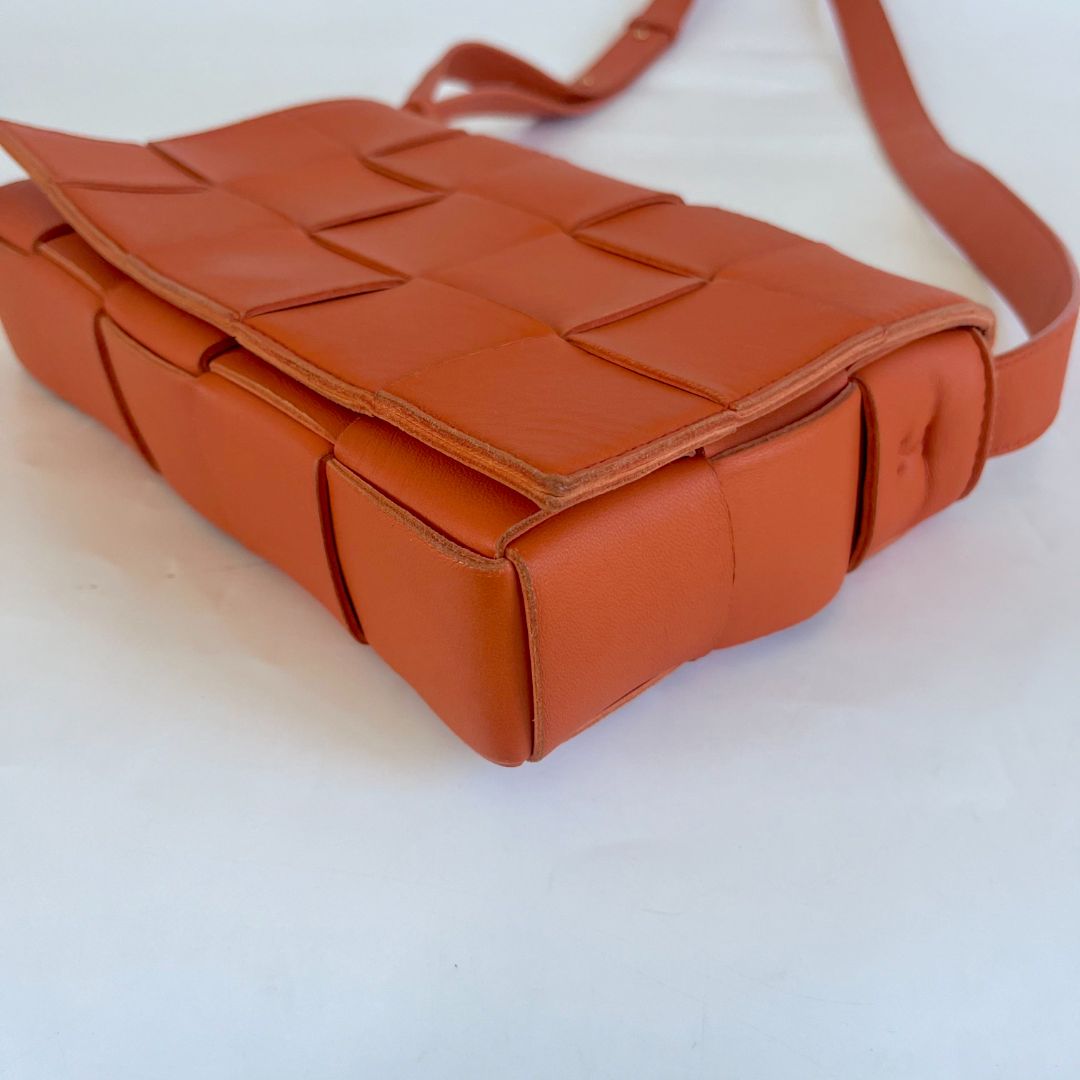 Bottega Veneta Orange Intrecciato Leather Cassette Shoulder Bag
