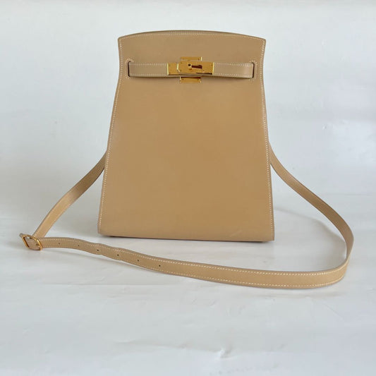 Hermès beige box calfskin Kelly Sports bag